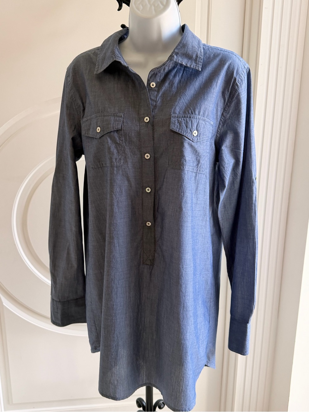 J. Crew Blue Chambray Button-Down Tunic Shirt size M